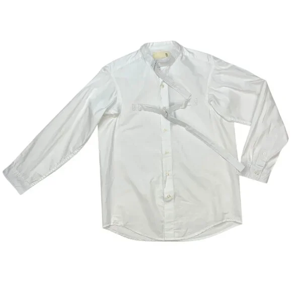 R13 Seamless Button-Up Shirt With Straps 2XS XXS White Long Sleeve Designer